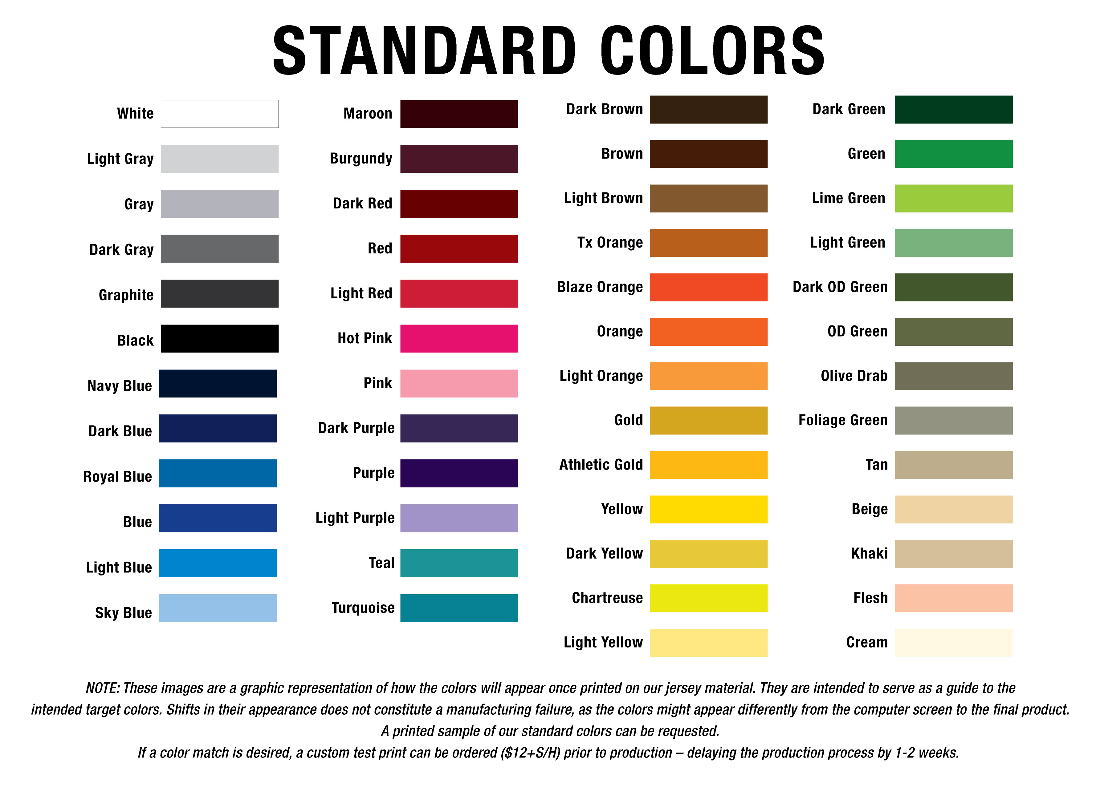Standard Colors | G2 Gemini | The leader in custom apparel ...