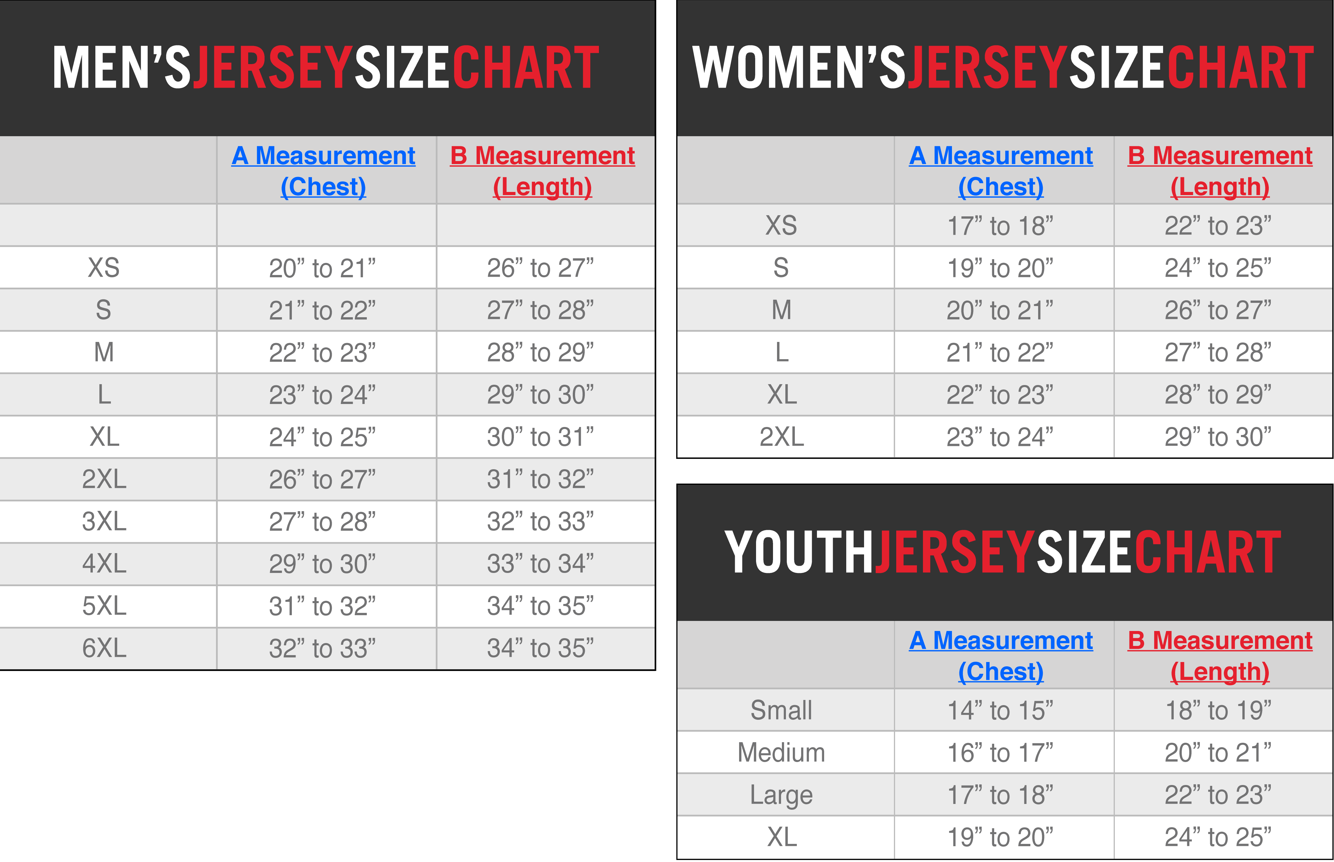 On Field Jersey Size Chart